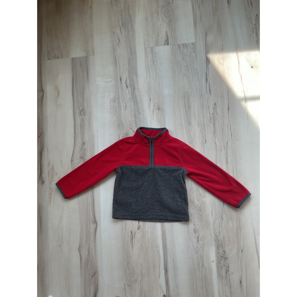 OshKosh B'gosh Boys 24M Red Gray Colorblock Quarter Zip Fleece Pullover